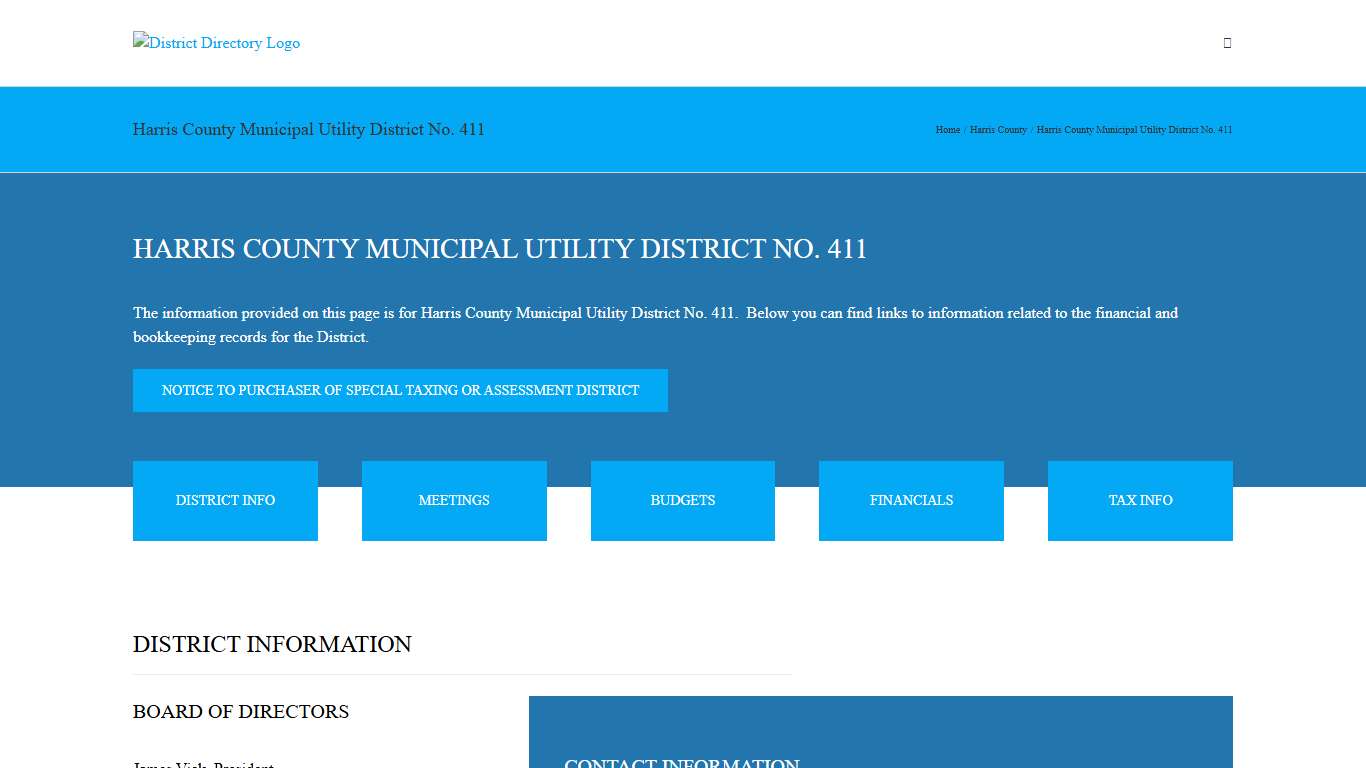 Harris County Municipal Utility District No. 411 – District Directory